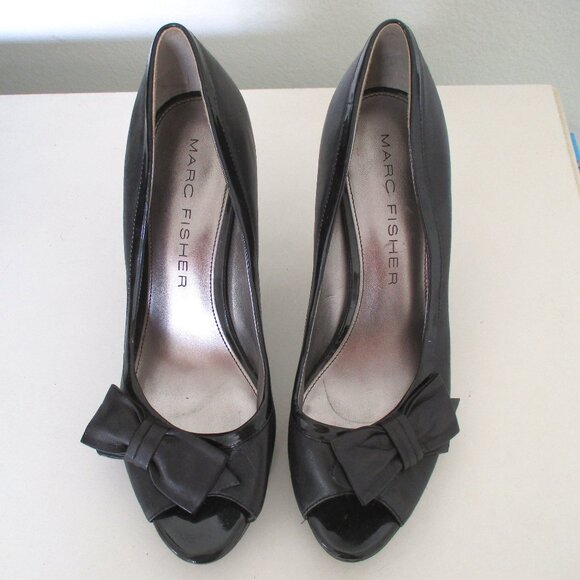 Marc Fisher Womens Black Leather .5" Platform Peep w/3.5" Heel - Size 9M - Picture 4 of 11